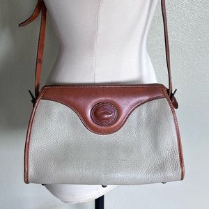 Dooney & Bourke Bag Vintage White Pebbled Leather & Tan Crossbody Bag